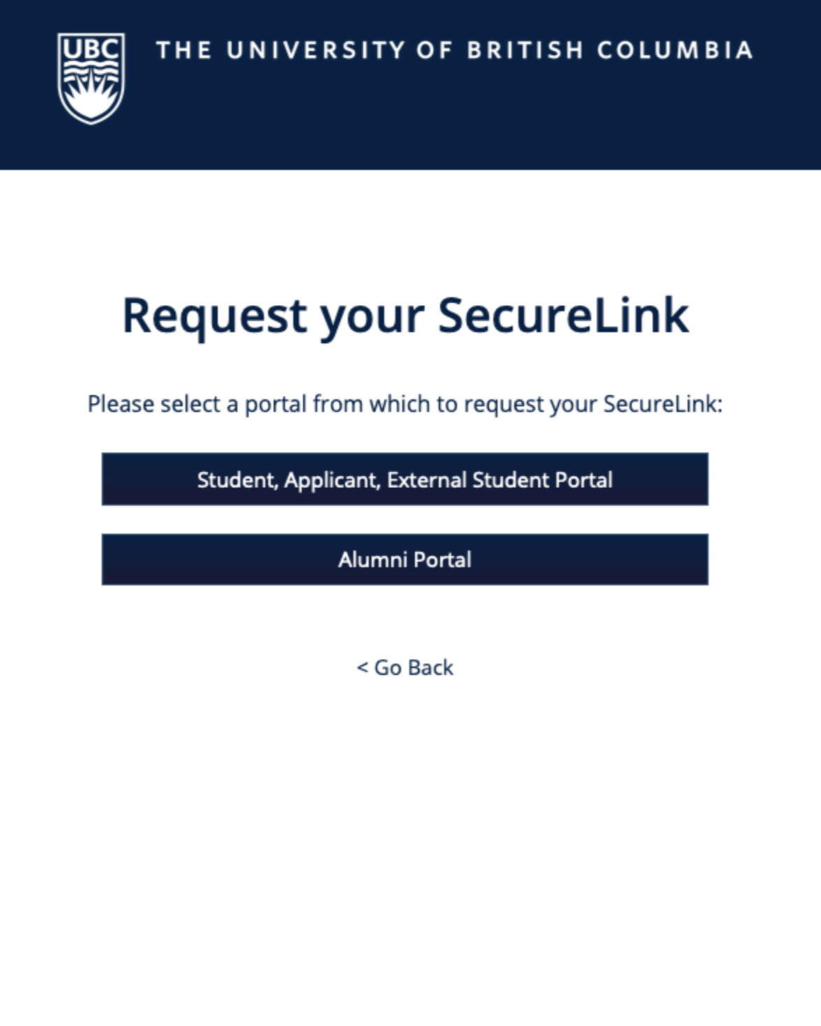 Screenshot of Secure Link portal