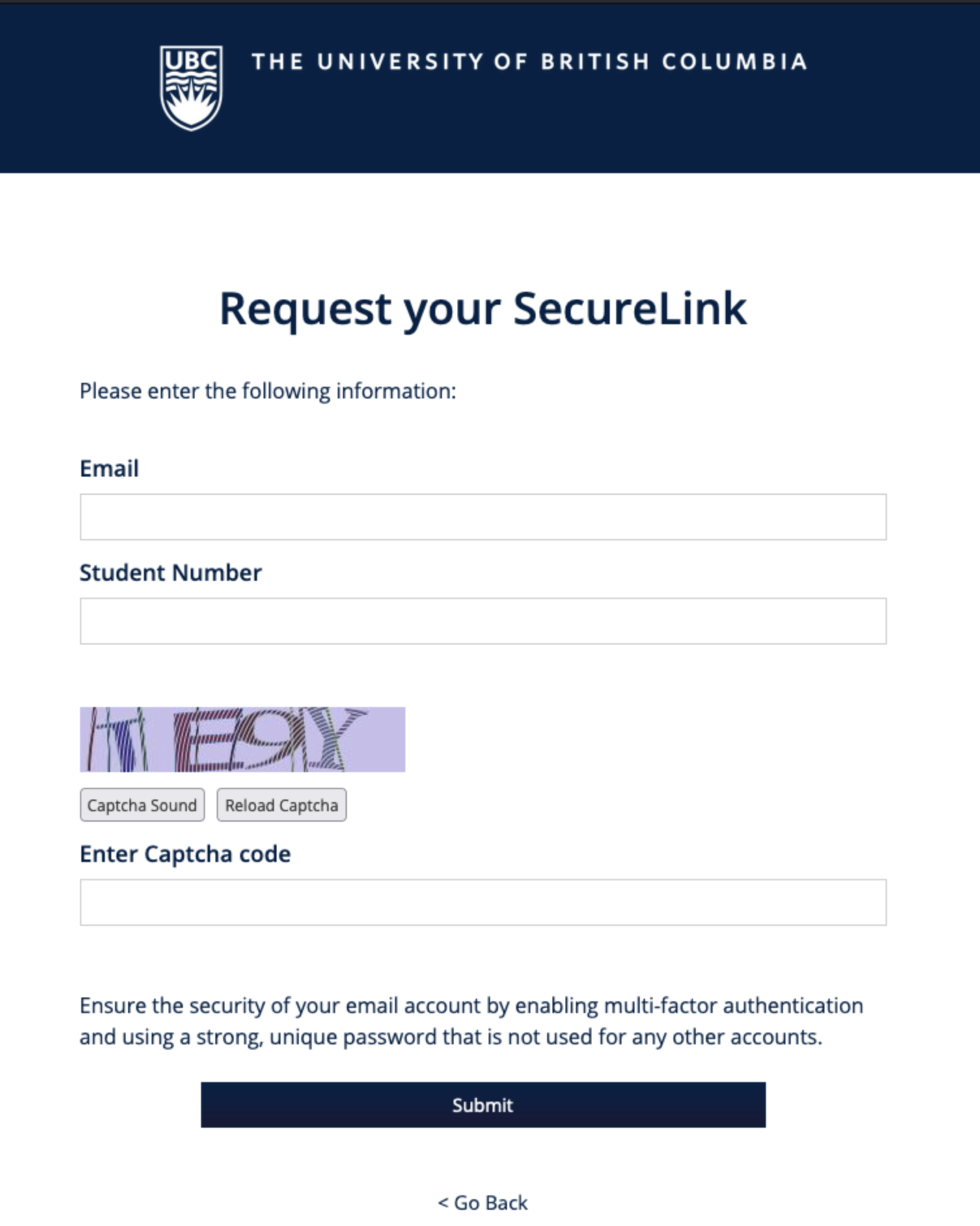 Screenshot of Secure Link login page